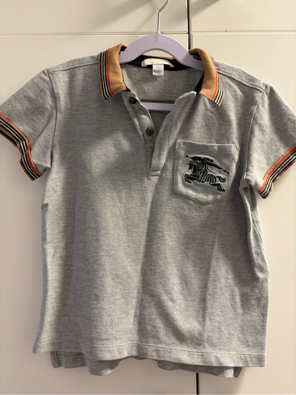 Burberry Gray Polo with Tan & Orange Trim - Kids